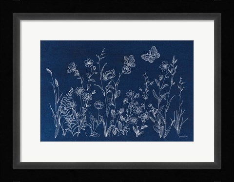 Framed Blue Butterfly Garden Print