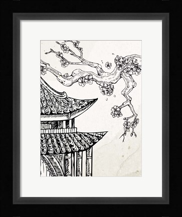 Framed Pagoda Cherry Blossom 1 Print