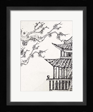 Framed Pagoda Cherry Blossom 2 Print