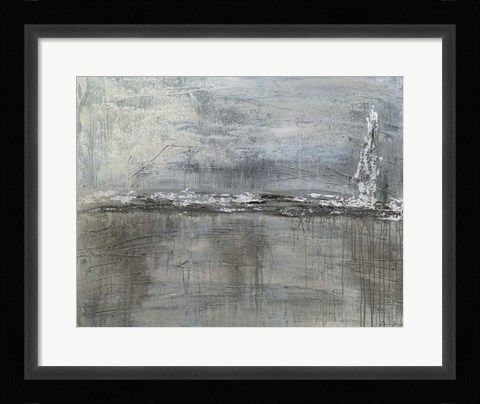 Framed Metallic Landscape with Silver Leaf Print