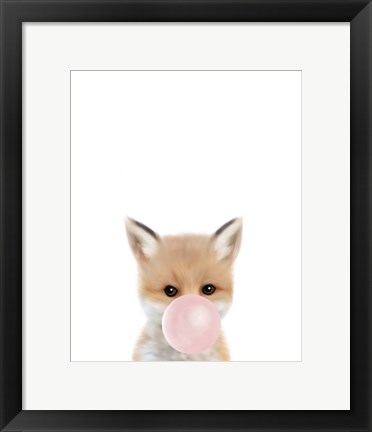 Framed Woodland Fox Bubble Gum Print