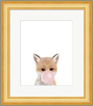 Framed Woodland Fox Bubble Gum Print