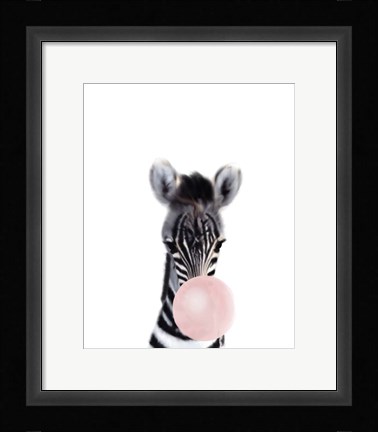 Framed Baby Zebra Bubble Gum Print