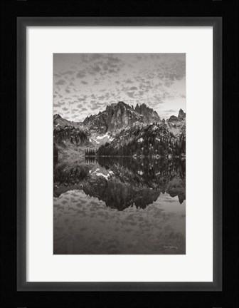 Framed Baron Lake Monte Verita Peak Sawtooh Mountains I BW Print
