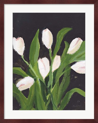Framed White Tulips on Black (1) Print