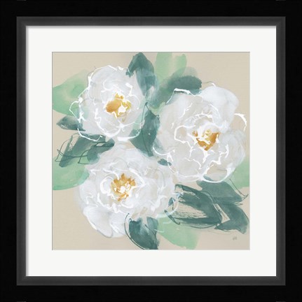 Framed Peonies on Cream I Print