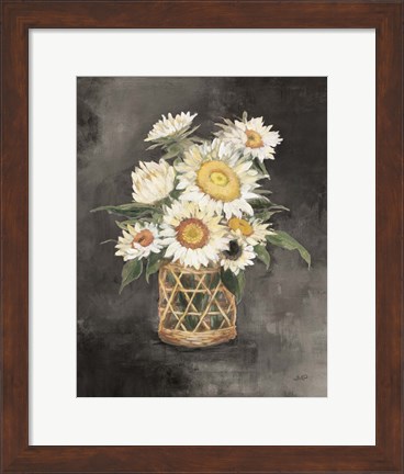 Framed Sunflowers in Rattan Black Crop Print