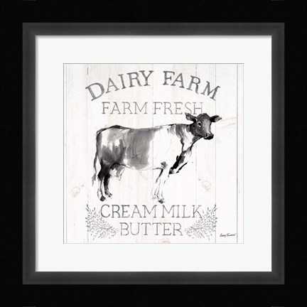 Framed Dairy Farm Wood Black Cow Sq Print
