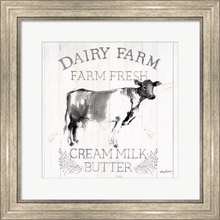 Framed Dairy Farm Wood Black Cow Sq Print