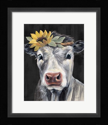 Framed Pretty Cow on Black Print