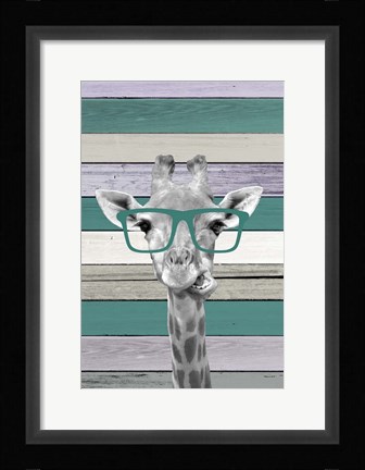 Framed Giraffes Glasses 2 Print
