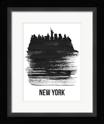 Framed New York Skyline Brush Stroke Black Print