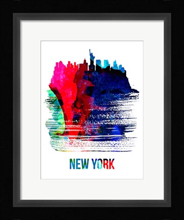 Framed New York Skyline Brush Stroke Watercolor Print