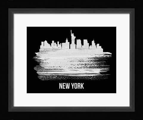 Framed New York Skyline Brush Stroke White Print