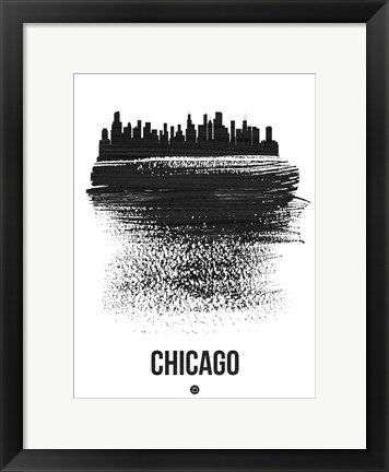 Framed Chicago Skyline Brush Stroke Black Print