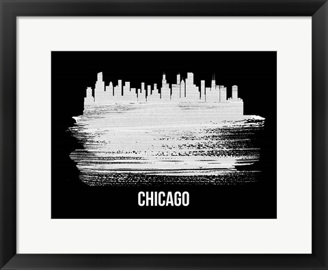 Framed Chicago Skyline Brush Stroke White Print