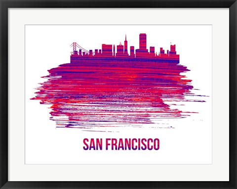 Framed San Francisco Skyline Brush Stroke Red Print