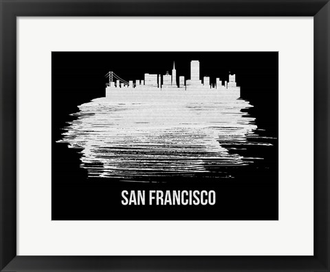 Framed San Francisco Skyline Brush Stroke White Print