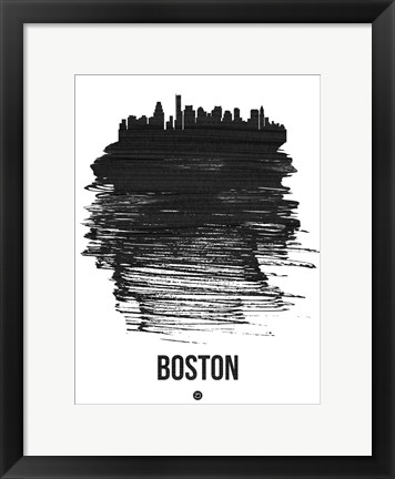 Framed Boston Skyline Brush Stroke Black Print