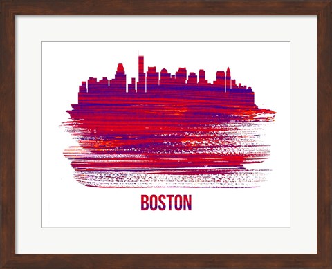 Framed Boston Skyline Brush Stroke Red Print