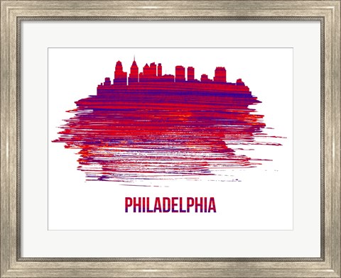 Framed Philadelphia Skyline Brush Stroke Red Print