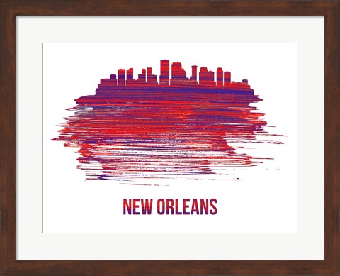 Framed New Orleans Skyline Brush Stroke Red Print