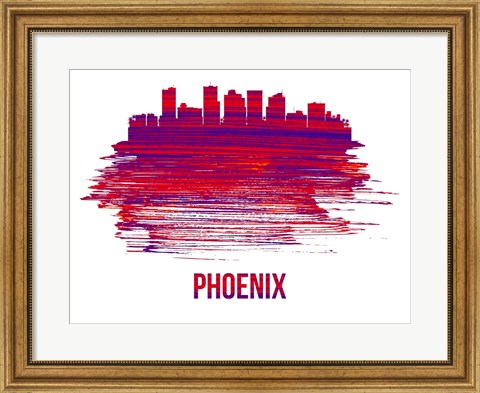 Framed Phoenix Skyline Brush Stroke Red Print