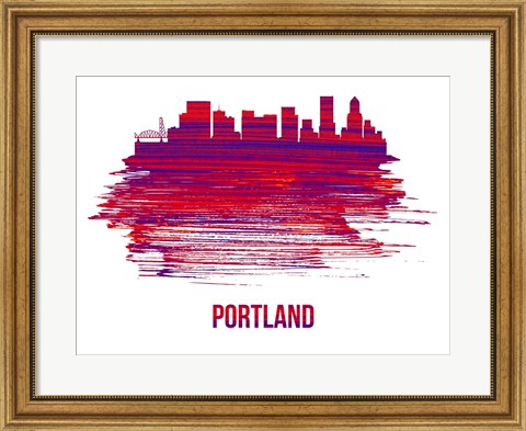Framed Portland Skyline Brush Stroke Red Print