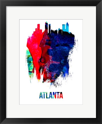Framed Atlanta Skyline Brush Stroke Watercolor Print