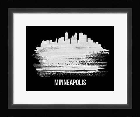 Framed Minneapolis Skyline Brush Stroke White Print