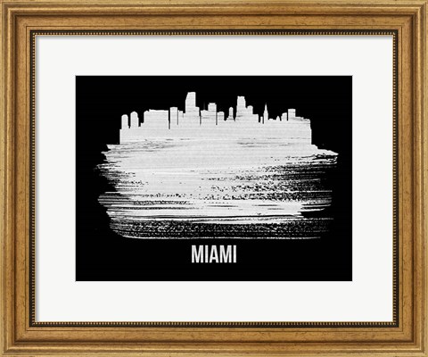 Framed Miami Skyline Brush Stroke White Print