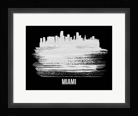 Framed Miami Skyline Brush Stroke White Print
