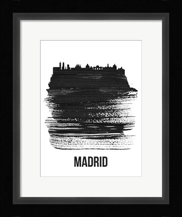 Framed Madrid Skyline Brush Stroke Black Print