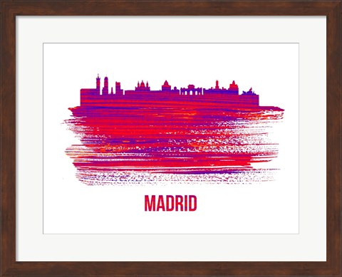 Framed Madrid Skyline Brush Stroke Red Print