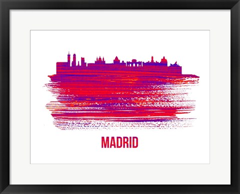 Framed Madrid Skyline Brush Stroke Red Print