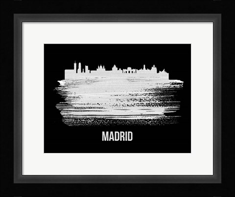 Framed Madrid Skyline Brush Stroke White Print