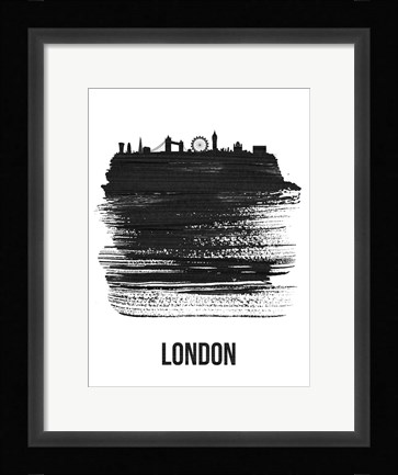 Framed London Skyline Brush Stroke Black Print
