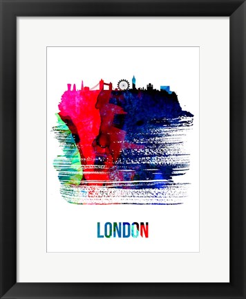 Framed London Skyline Brush Stroke Watercolor Print