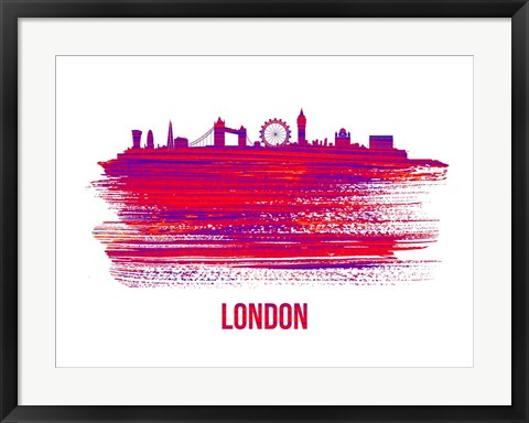 Framed London Skyline Brush Stroke Red Print
