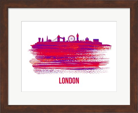 Framed London Skyline Brush Stroke Red Print
