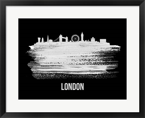 Framed London Skyline Brush Stroke White Print