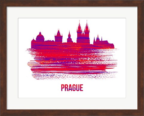 Framed Prague Skyline Brush Stroke Red Print