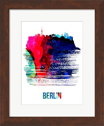 Framed Berlin Skyline Brush Stroke Watercolor Print