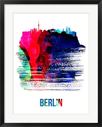 Framed Berlin Skyline Brush Stroke Watercolor Print