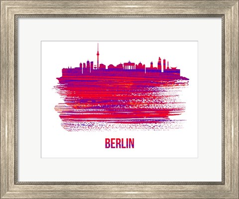 Framed Berlin Skyline Brush Stroke Red Print