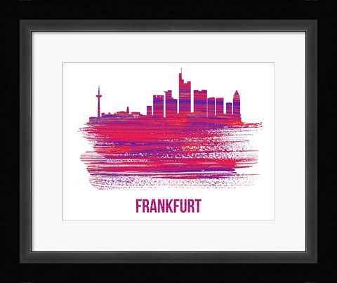 Framed Frankfurt Skyline Brush Stroke Red Print