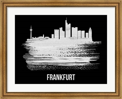 Framed Frankfurt Skyline Brush Stroke White Print