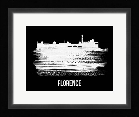 Framed Florence Skyline Brush Stroke White Print
