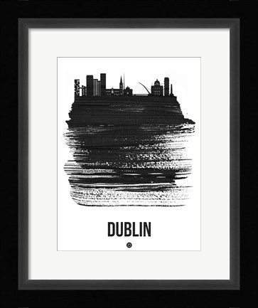 Framed Dublin Skyline Brush Stroke Black Print