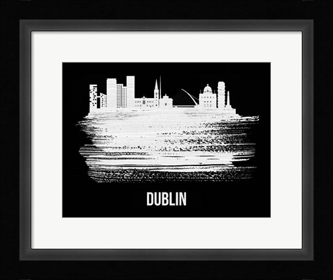 Framed Dublin Skyline Brush Stroke White Print
